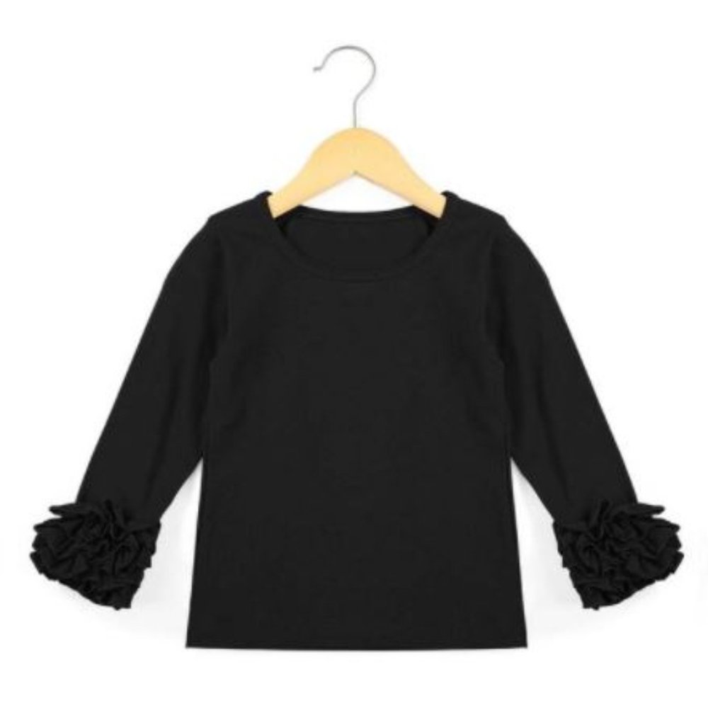 Black long sleeve ruffles girl toddler shirt